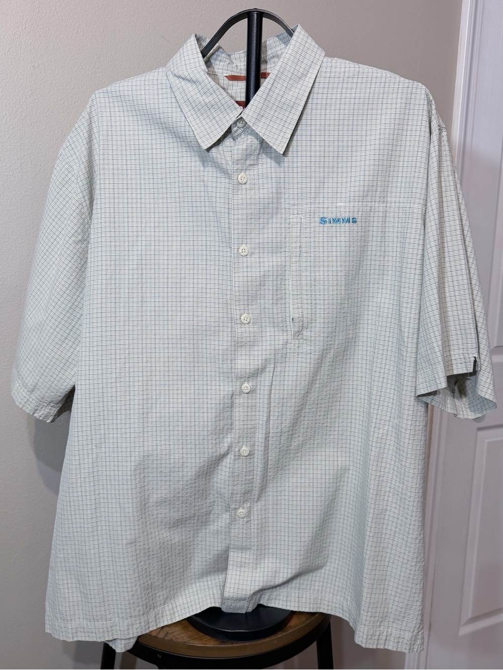 Simms Men's Light Blue Grid Short-Sleeve Button-Down Shirt